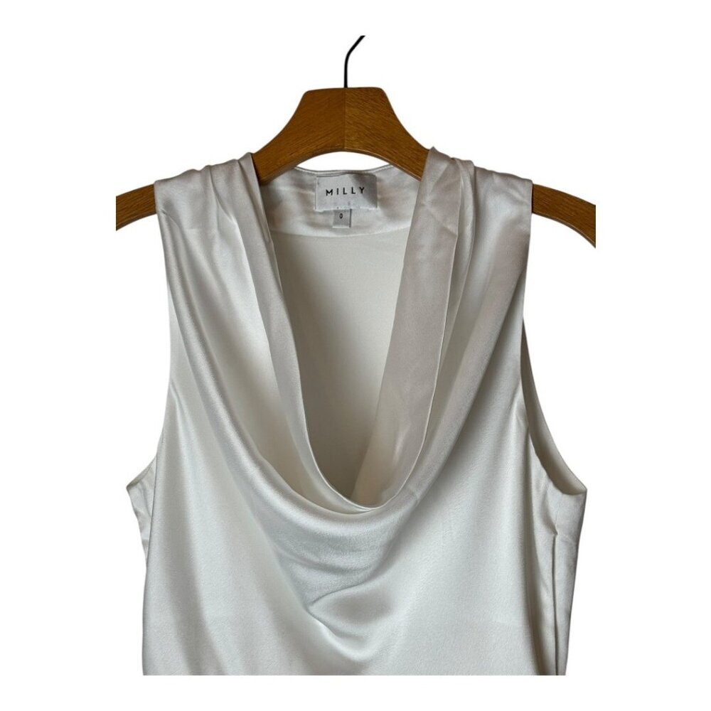 Milly Dress Women‎ 0 White Satin Sleeveless Cowl Neck Nia Mini Bridal Party - Picture 6 of 13